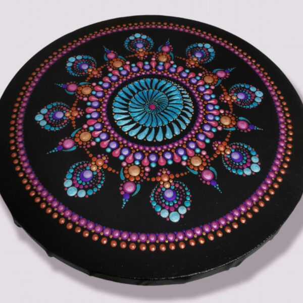 Spiral Hand Painted 8" Round Dot Mandala Canvas