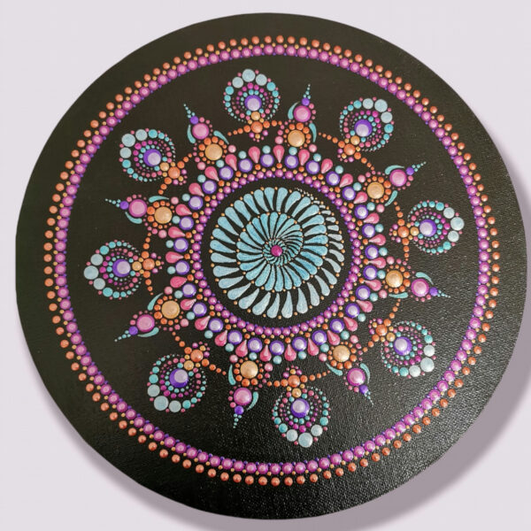 Spiral Hand Painted 8" Round Dot Mandala Canvas