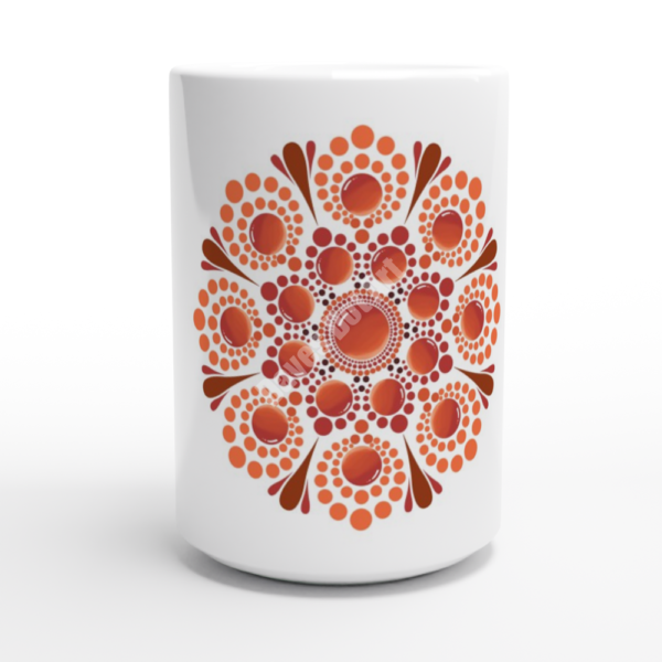 Dot Mandala - Orange - White 15oz Ceramic Mug