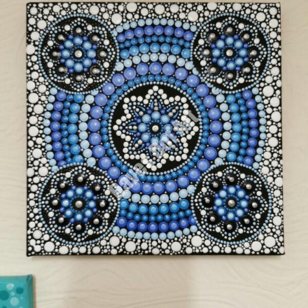 Hand Painted Dot Mandala Canvas - Frosty
