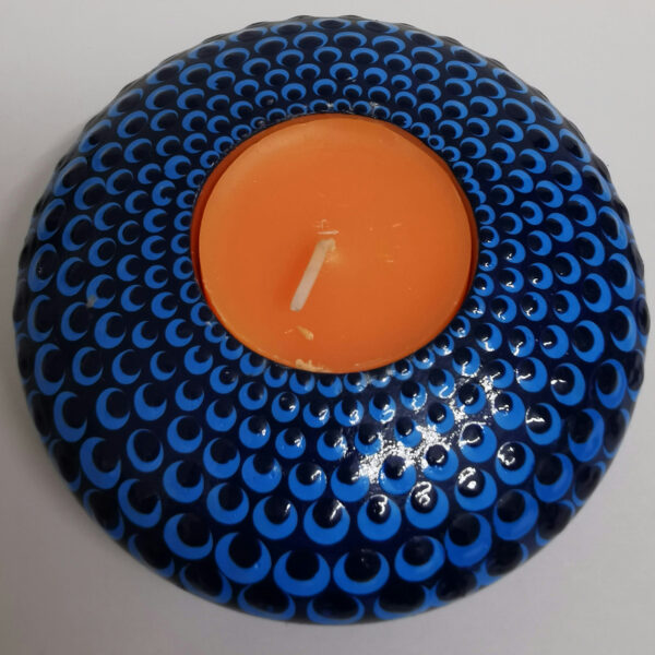Hand Painted Dot Mandala Tealight Holder - Black and Blue