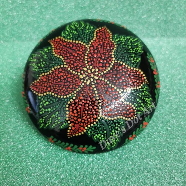 Hand Dot Painted Stone - Poinsettia