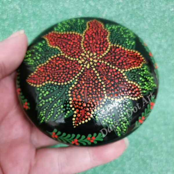 Hand Dot Painted Stone - Poinsettia