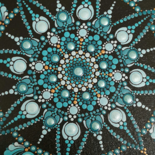 Hand Painted Dot Mandala Canvas - Aquamarine