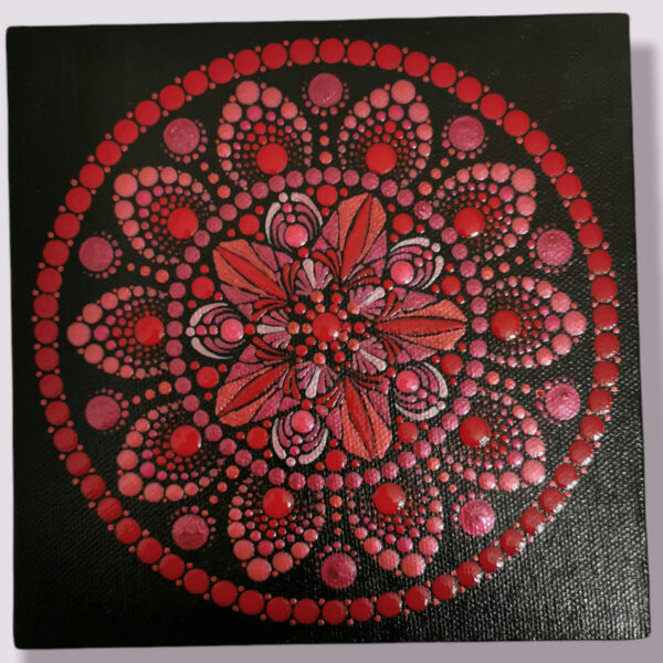 Hand Painted Dot Mandala Canvas - Garnet