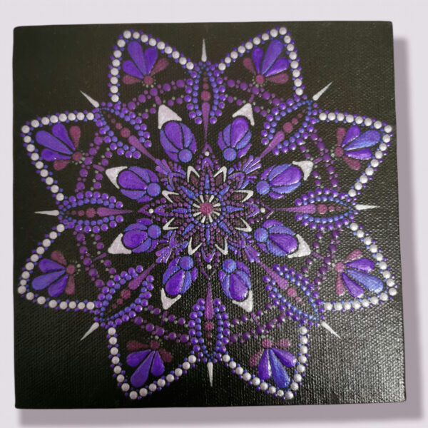 Hand Painted Dot Mandala Canvas - Amethyst