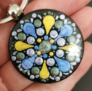 Hand Painted Dot Mandala Key Ring