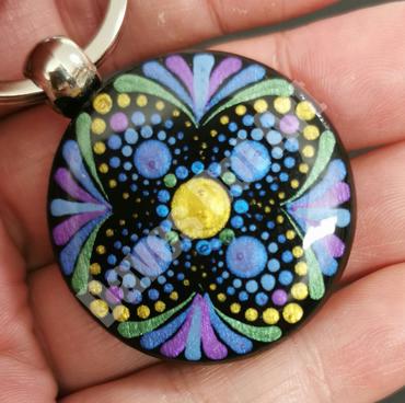 Hand Painted Dot Mandala Key Ring