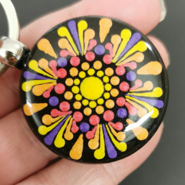 Hand Painted Dot Mandala Key Ring
