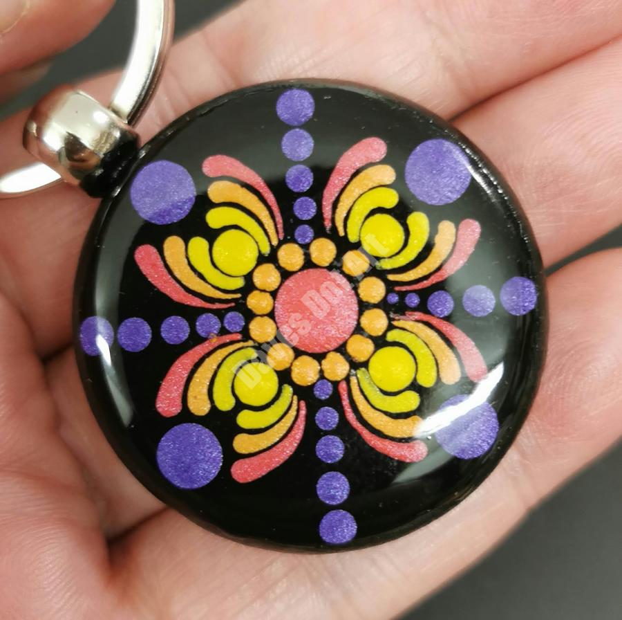 Hand Painted Dot Mandala Key Ring