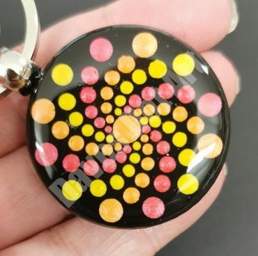 Hand Painted Dot Mandala Key Ring