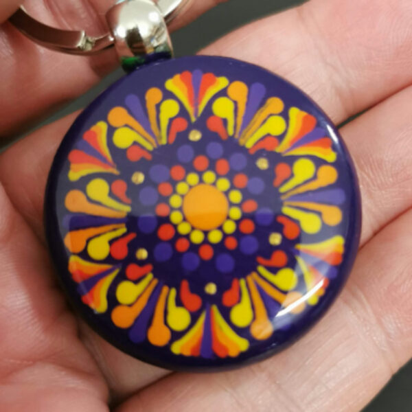 Hand Painted Dot Mandala Key Ring