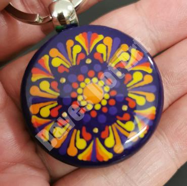 Hand Painted Dot Mandala Key Ring