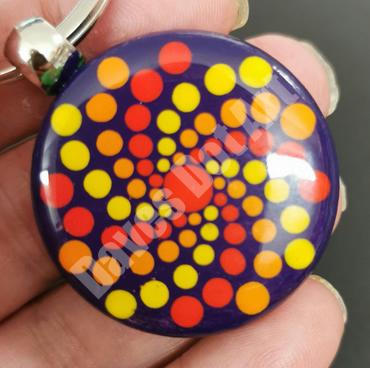 Hand Painted Dot Mandala Key Ring